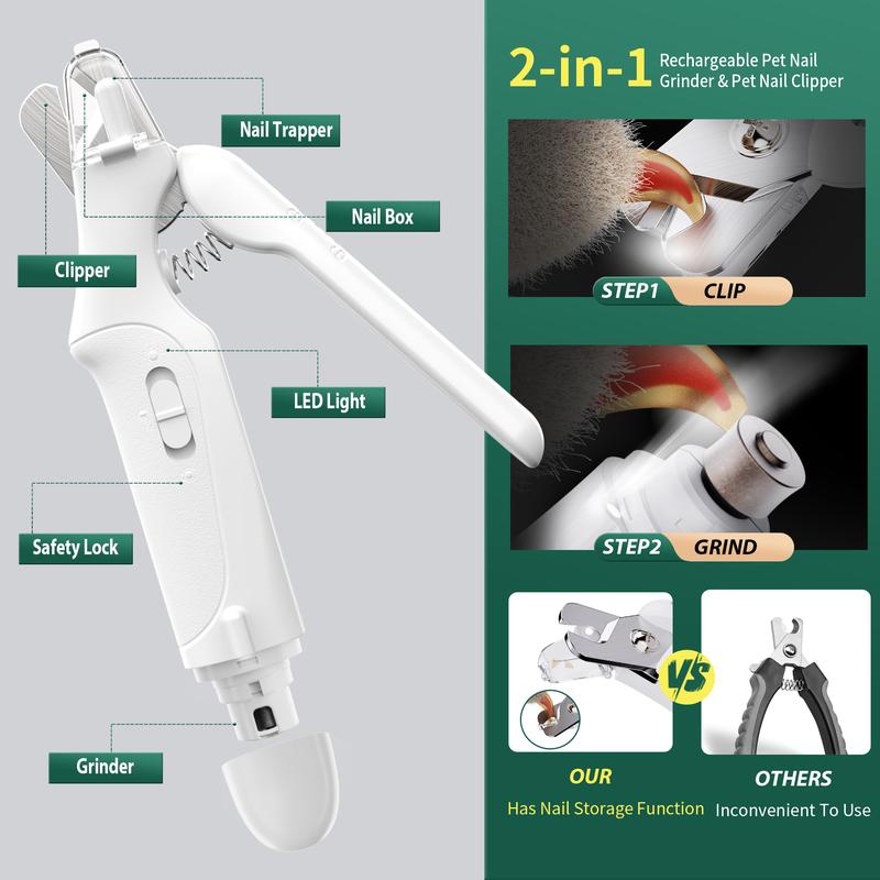 2-in-1 Pet Nail Clipper & Grinder with LED Quick Finder