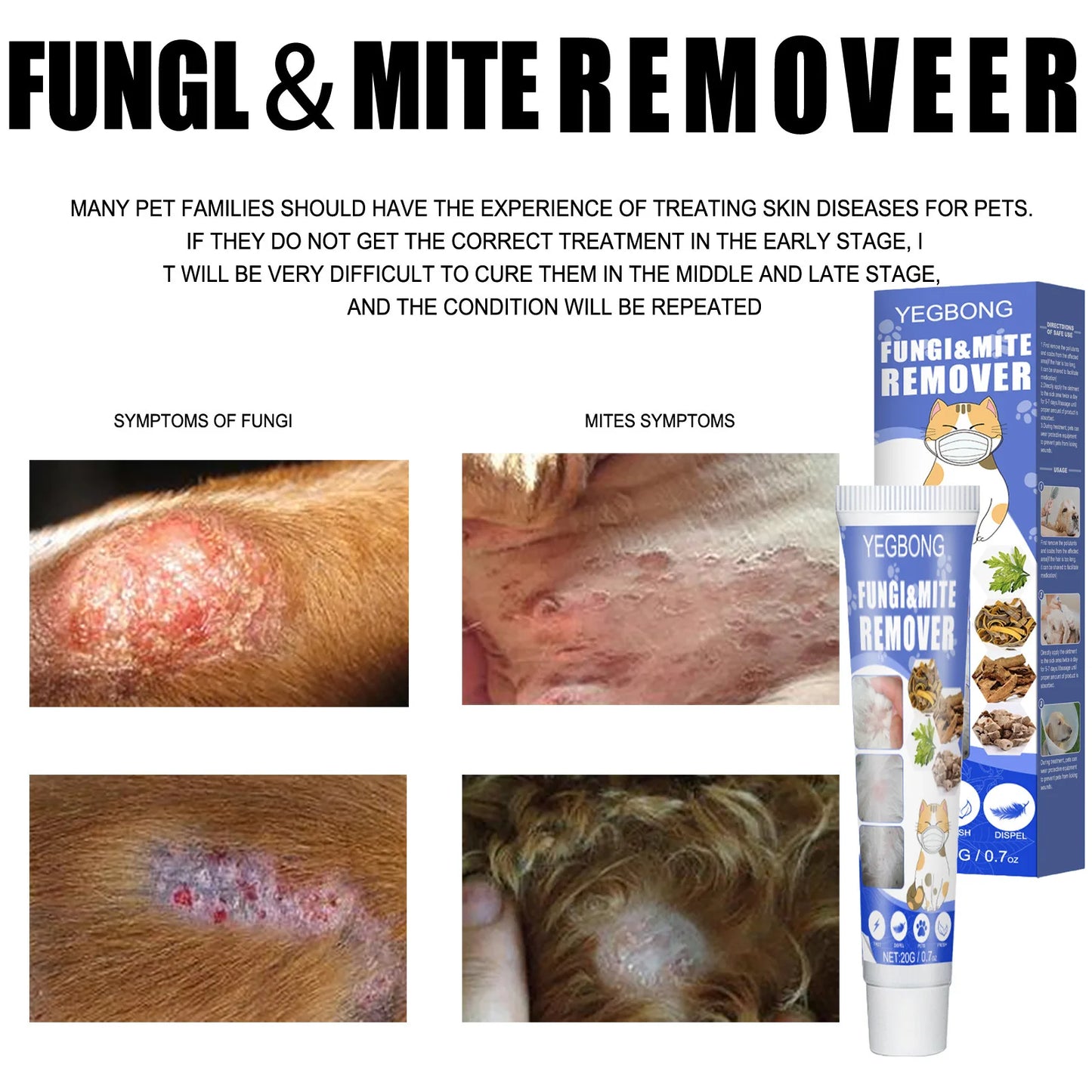 Yegbong Pet Mite Removal Cream Dog Cat Anti Itchy Remove Fungi Improve Skin Fur Herbal Pet Care Cream Pet Mite Removal Ointment
