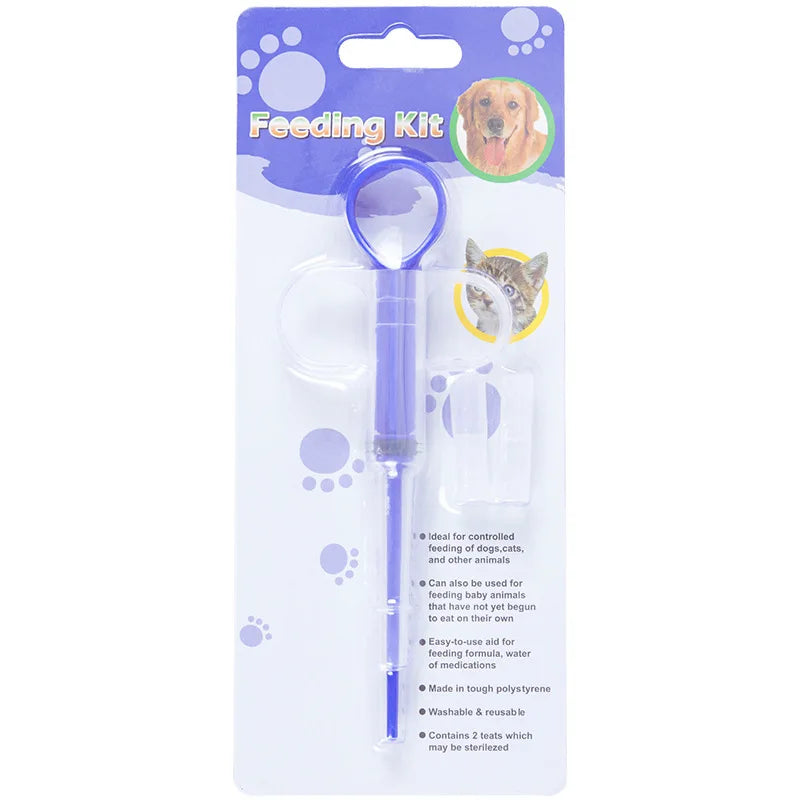Pet pill applicator, cat and dog syringe, medication feeder, insect resistant product, clip on pill, pet water dispenser